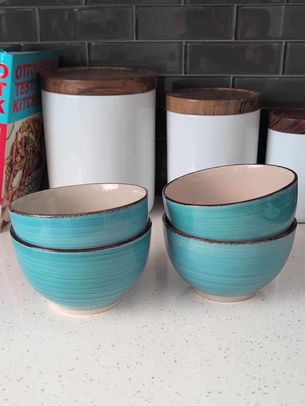 Royal Norfolk Turquoise Ceramic Bowl with Cream Interior Set Of 4